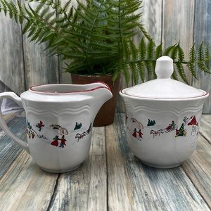 ⭐️Farberware white Christmas Katherine Babonovsky sugar bowl creamer set